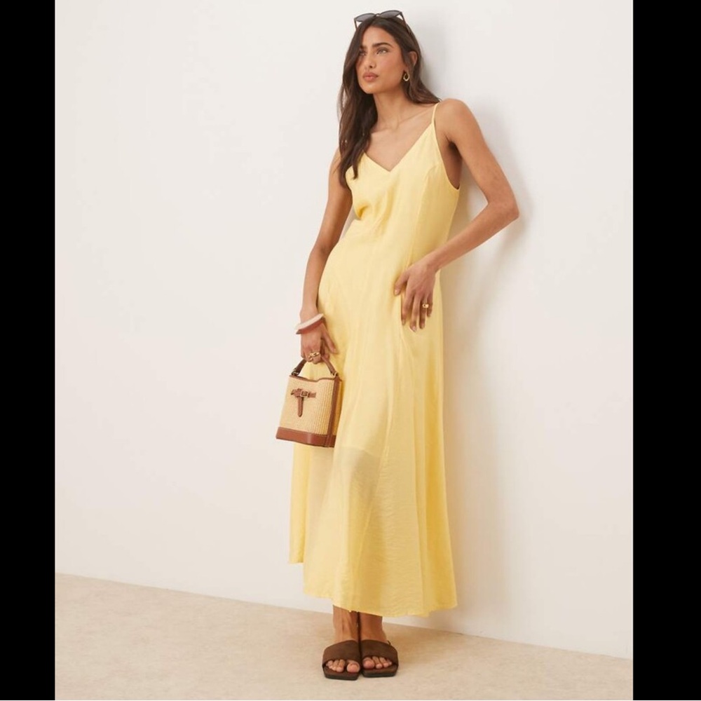 Selected Femme Yellow Linen-Look Sundress Women’s Summer Maxi Dress EU 34